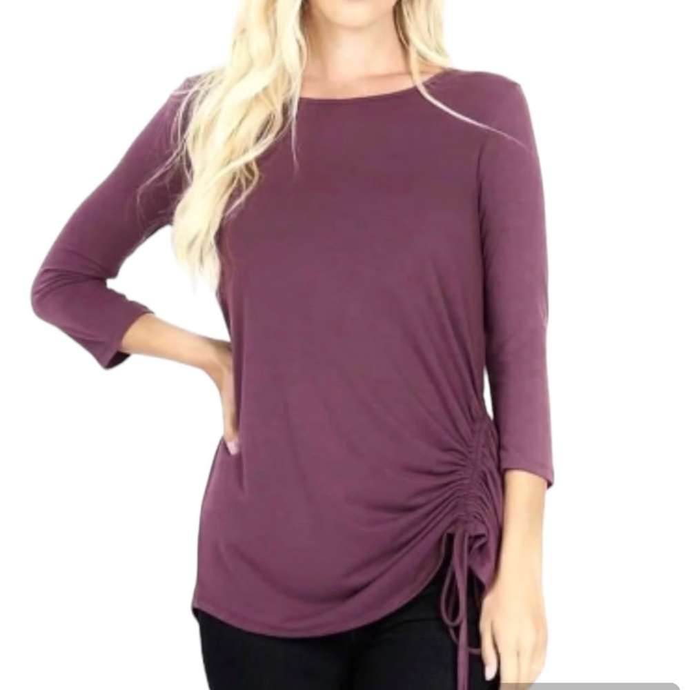 NWOT Zenana Premium 3/4 Sleeve Round Neck Shirt w/Side Tie